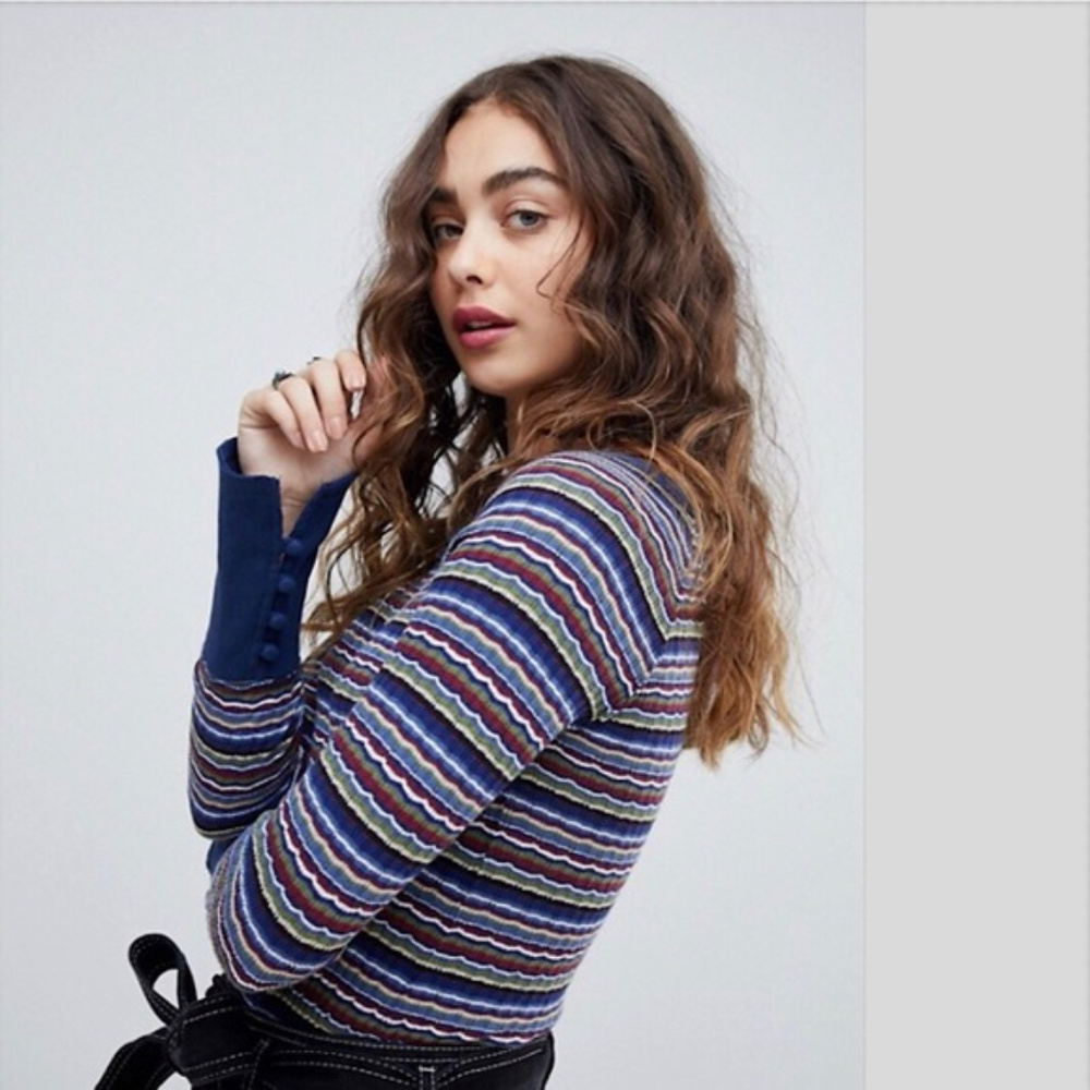 NWT We the Free People Donna Retro Tee in Navy